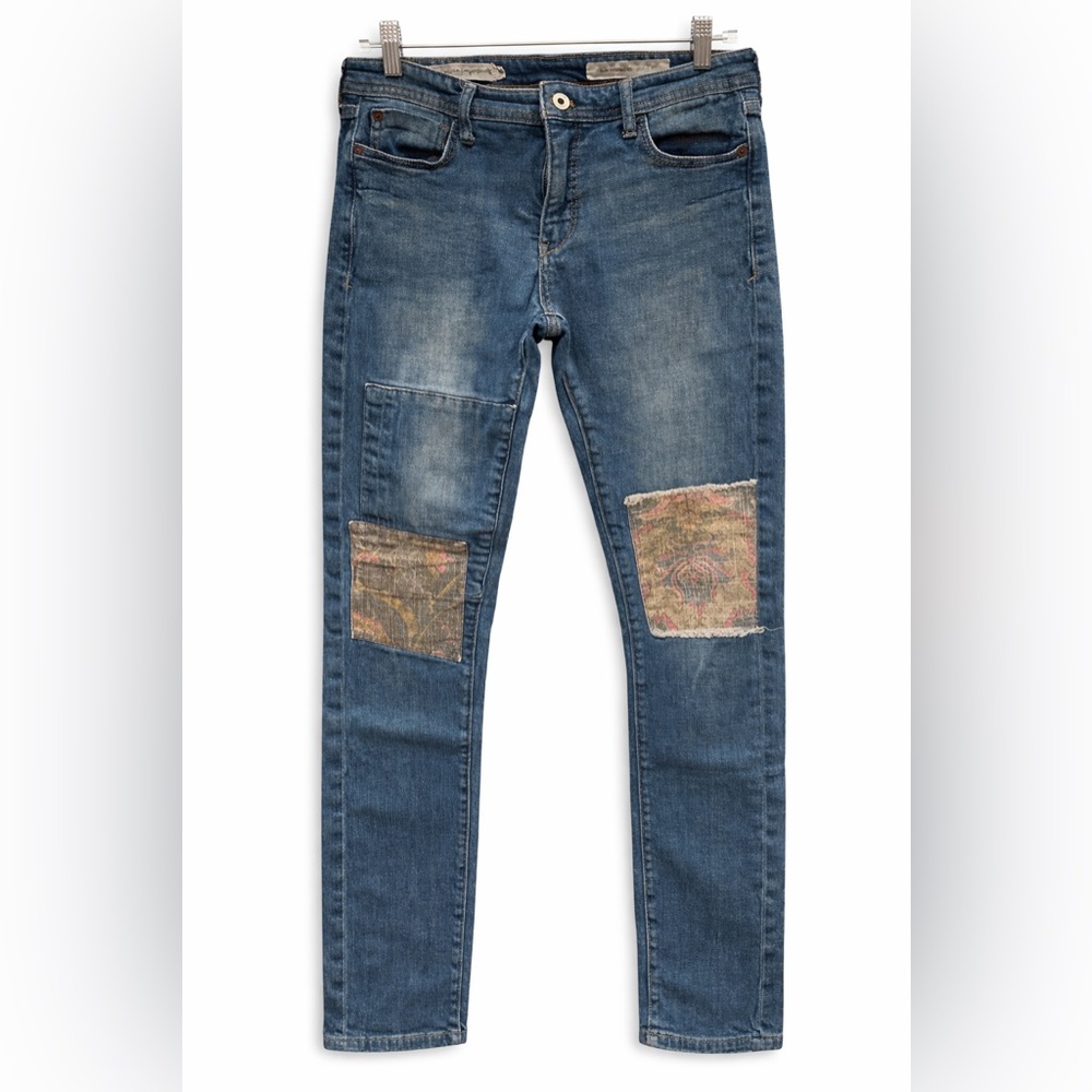 Pilcro‎ & Letterpress Slim Boyfriend Jeans Size 27 Anthropologie Patchwork Knees